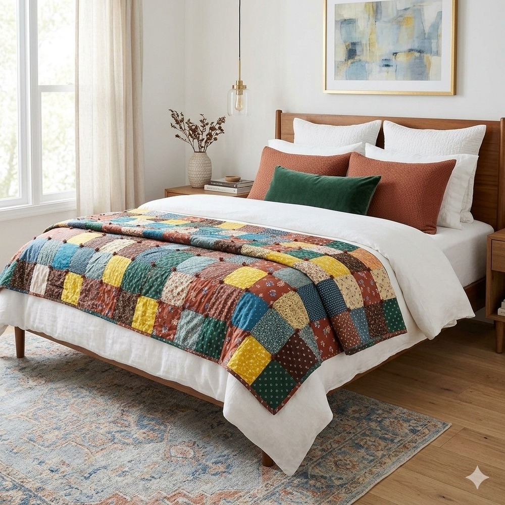 Handmade Lightweight Patchwork Country Farmhouse Quilt Queen/Full 94" x 90"